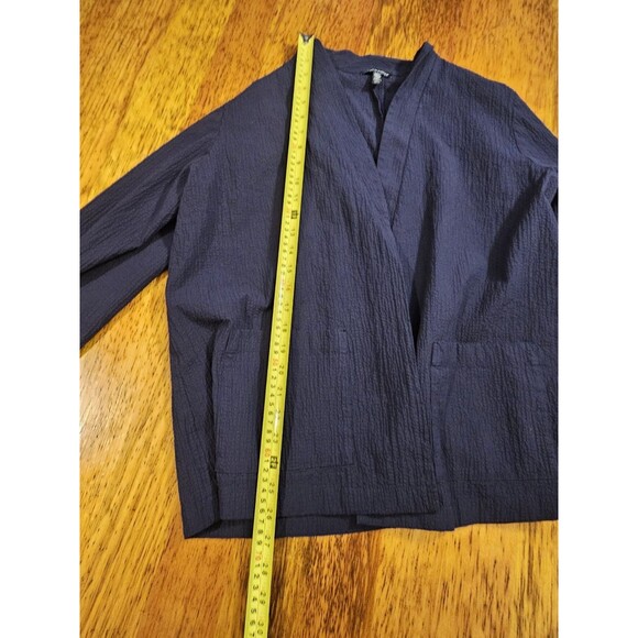 Eileen Fisher Jacket Womens Organic Cotton Pucker High Collar Blue Size L EUC - Picture 4 of 9
